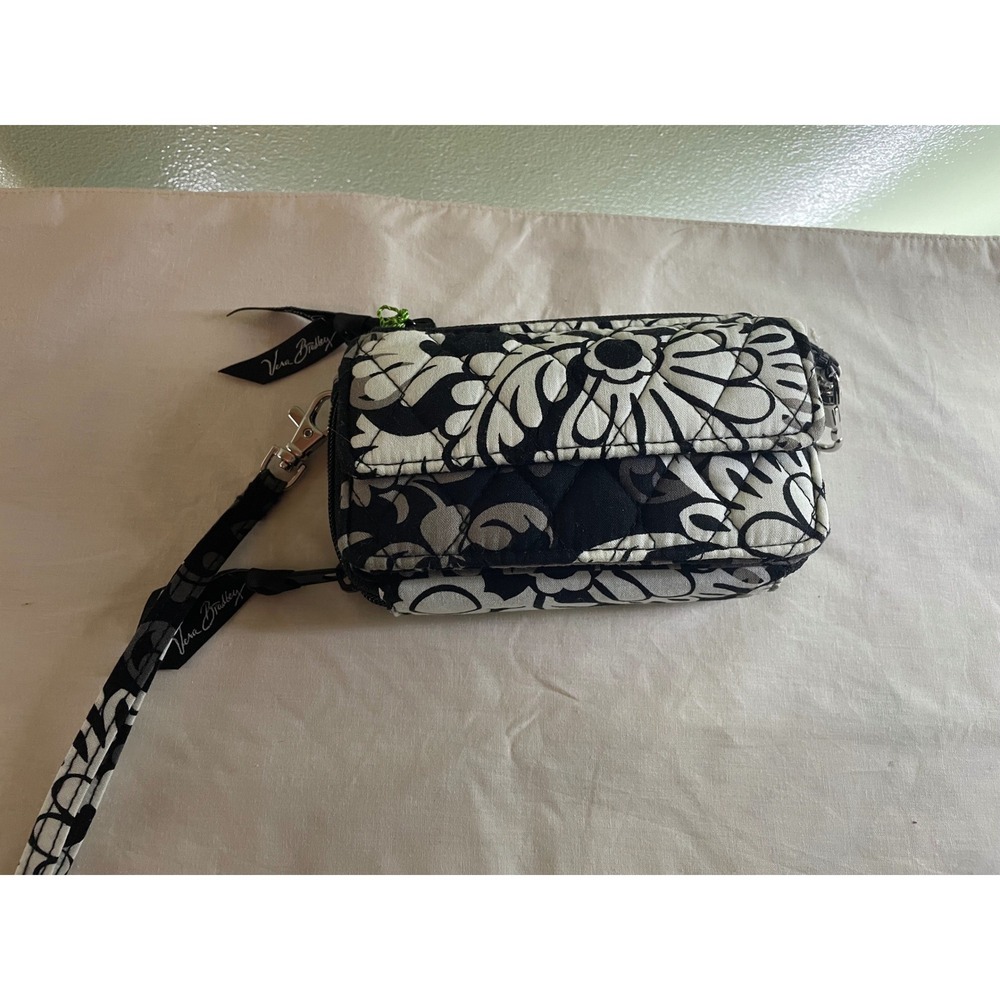 Vera Bradley All In‎ One Crossbody Baroque Floral Black White Wallet 14443-069